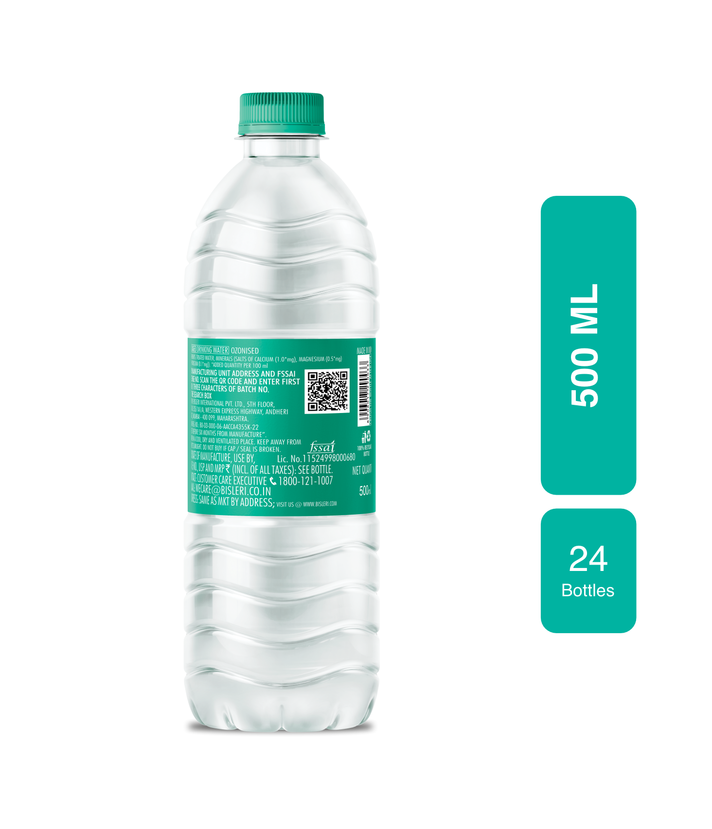 label on Bisleri 500 ML Packaged Drinking Water